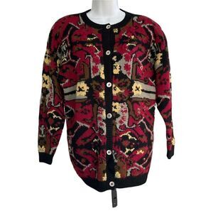 𝅺JAYSON Younger Vintage Cardigan S 100% Wool Sweater Floral Crochet Pockets